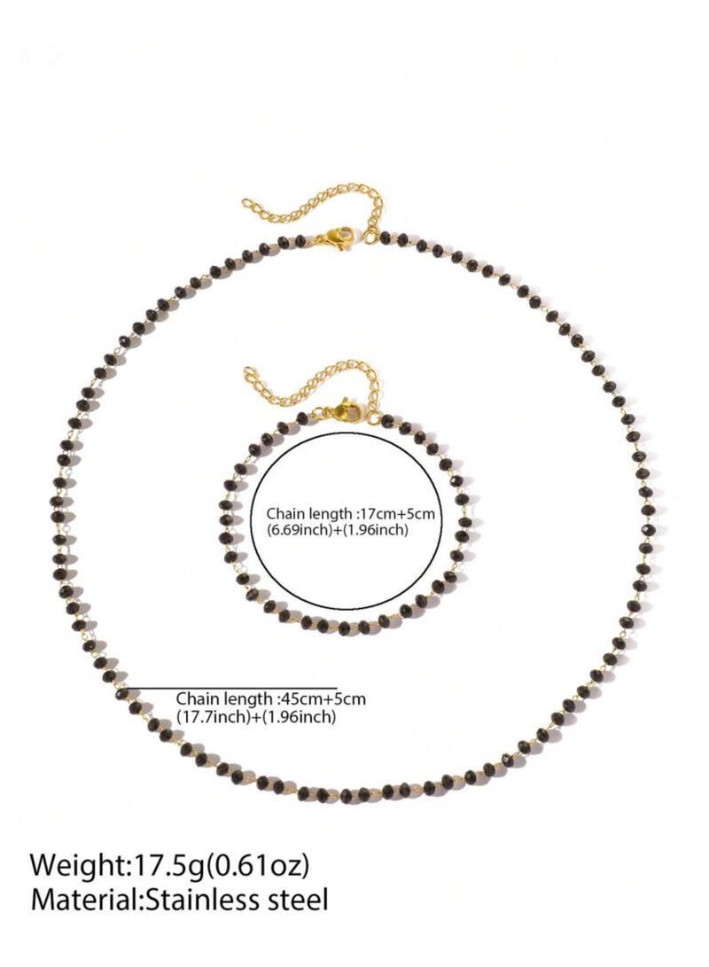 إيكوال طقم اكسسوارات نسائي مصنوع من الخرز والاستانلس ستيل المطلي باللون الذهبي - Image 4