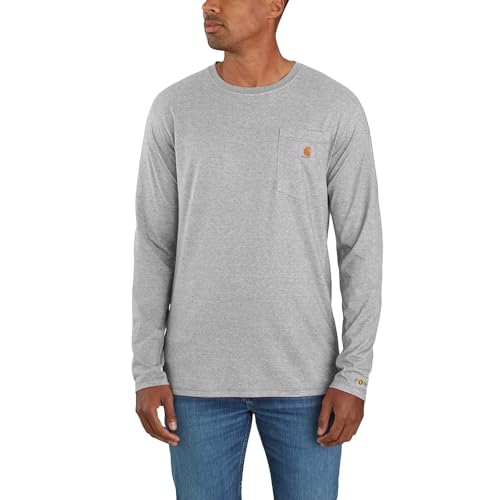 Carhartt Men's Force Relaxed Fit Midweight Long-Sleeve Pocket T-Shirt, Heather Grey, Large - Image 1