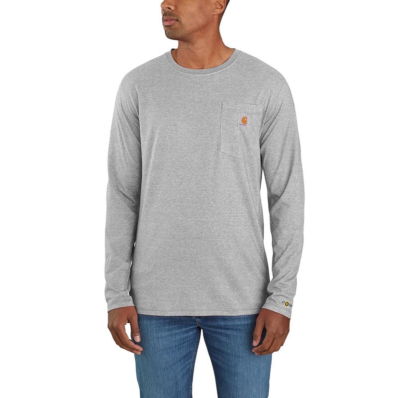Carhartt Men's Force Relaxed Fit Midweight Long-Sleeve Pocket T-Shirt, Heather Grey, Large - Image 2