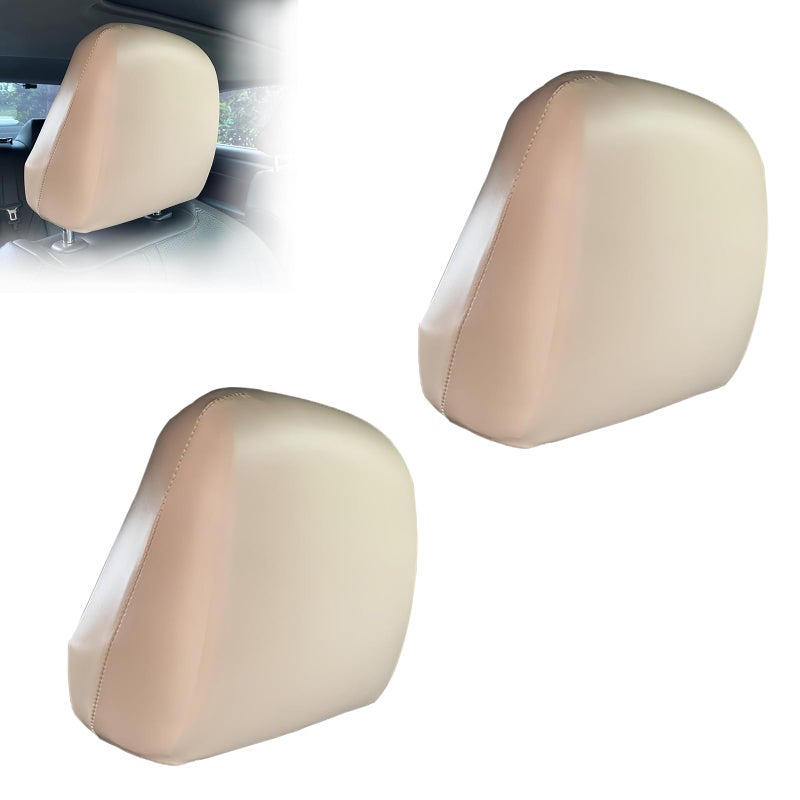 EKUWU 2 PCS Car Seat Headrest Cover Full WrapAround Car Head Rest Protector Adjustable Leather Head Rest Cover Universal Interior Accessories for Most Vehicles Rice Coffee S - Image 3