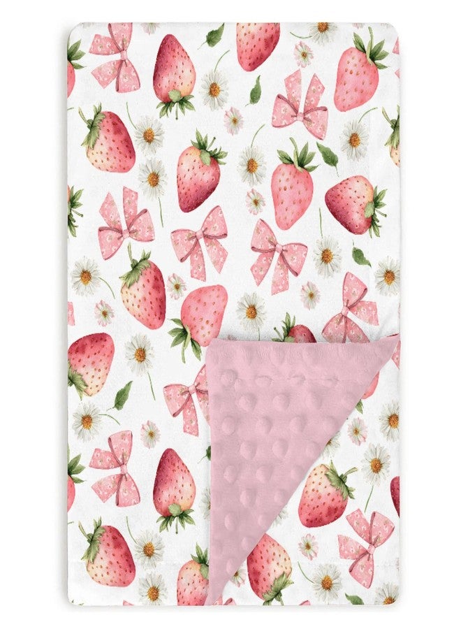 Tewrnvioc Pink Baby Blankets for Girls 30" x 40", Soft Double Layer Minky Blanket with Dotted Fleece Back, Nursery Bed Receiving Quilt for Newborn Infant Toddler Shower Gift Strawberry Bow Daisy Theme - Image 1
