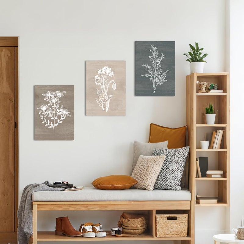 BINCUE Neutral Botanical Plant Canvas 6 Pieces Rustic Farmhouse Wall Art for Living Room Bedroom and Bathroom,Canvas Paintings Print Set Decor 12"x 16" - Image 4