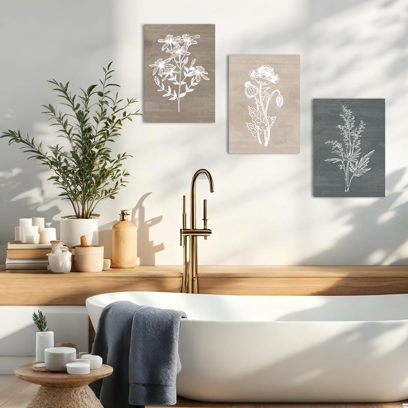 BINCUE Neutral Botanical Plant Canvas 6 Pieces Rustic Farmhouse Wall Art for Living Room Bedroom and Bathroom,Canvas Paintings Print Set Decor 12"x 16" - Image 3