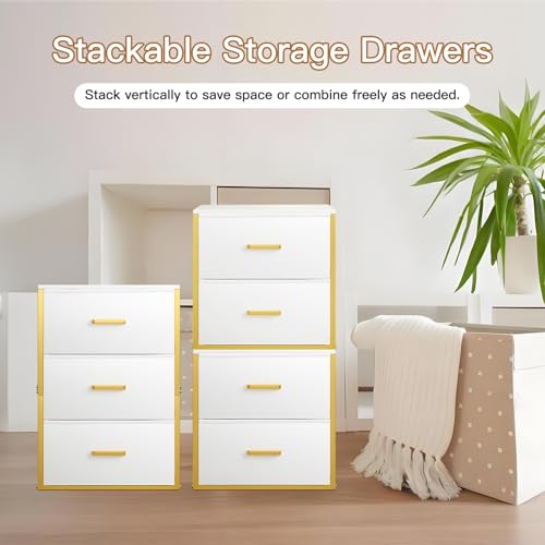 Qzzsmy Nightstand with 3 Drawers for Bedroom, Dresser Drawer Organizer, Storage Dresser with Fabric Drawers and Metal Frame for Closet, Living Room, Bedside Table with Wood Top - Image 5
