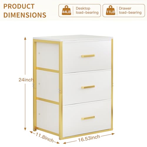 Qzzsmy Nightstand with 3 Drawers for Bedroom, Dresser Drawer Organizer, Storage Dresser with Fabric Drawers and Metal Frame for Closet, Living Room, Bedside Table with Wood Top - Image 3