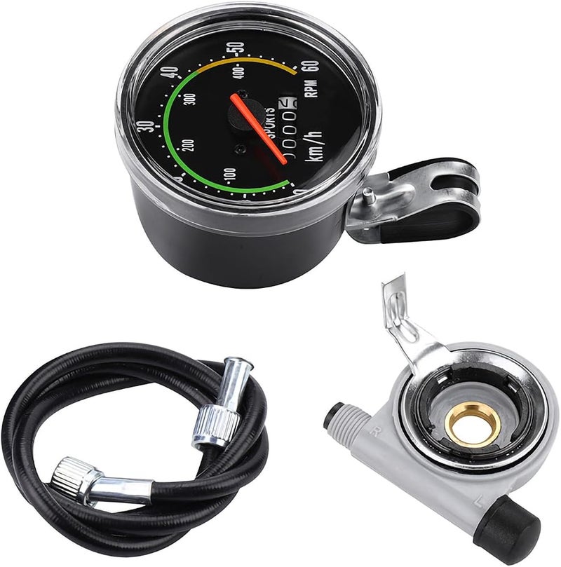 HilBeliFU Analog Bike Speedometer, Mechanical Bike Odometer, Aluminum Alloy Bicycle Odometer with 80cm Cable for 26in, 27.5in, 28in, 29in Outdoor Cycling Tricycle, 4.3x3.1x3.1in - Image 1