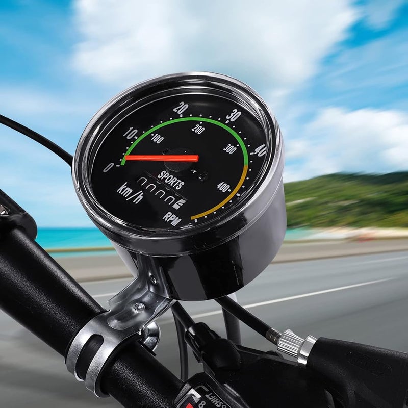 HilBeliFU Analog Bike Speedometer, Mechanical Bike Odometer, Aluminum Alloy Bicycle Odometer with 80cm Cable for 26in, 27.5in, 28in, 29in Outdoor Cycling Tricycle, 4.3x3.1x3.1in - Image 2