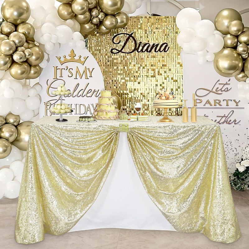 بي.كول B -Cool Light Gold equin decoration for b for party: 1 قطعة 50 × 80 بوصات أغطية طاولة المائدة المستطيل - Image 2