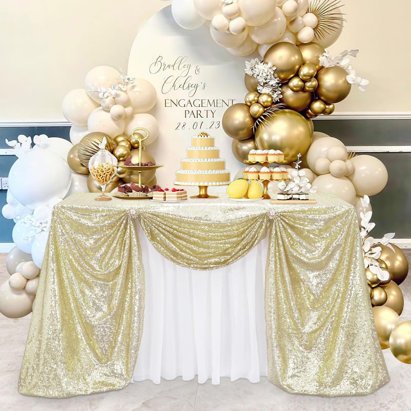 بي.كول B -Cool Light Gold equin decoration for b for party: 1 قطعة 50 × 80 بوصات أغطية طاولة المائدة المستطيل - Image 1