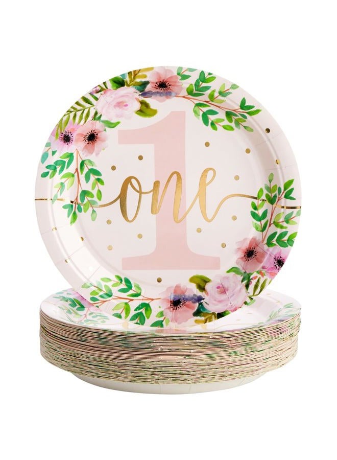 Blue Panda Baby Girls 1st Birthday Party Supplies, Floral Paper Plates (9 in., 48 Pack) - Image 1