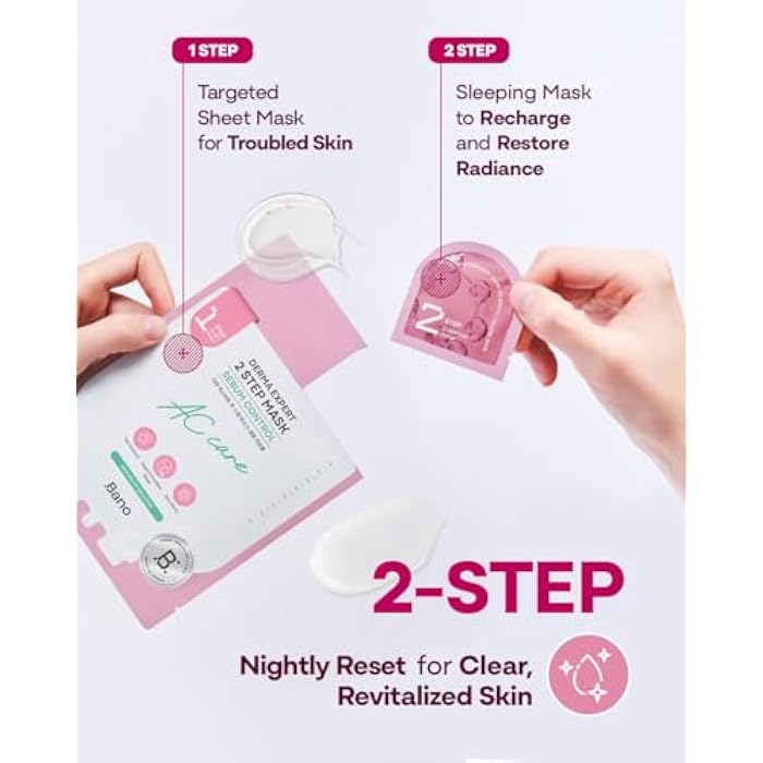 BANO Derma Expert 2 Step Sebum Control Face Mask – 2 in 1 Soothing Sheet & Sleeping Mask with Salicylic Acid, Niacinamide & Hyaluronic Acid | Support Glow for Glass Skin | Korean Skincare | 7 Sheets - Image 3
