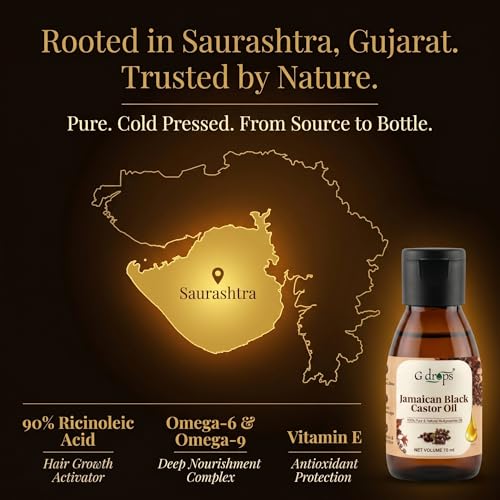 G Drops Jamaican Black Castor Oil – Cold Pressed, 100% Pure & Unrefined JBCO for Hair Growth, Thicker Eyebrows, Longer Eyelashes & Scalp Nourishment | For Men & Women | 70ml - Image 5