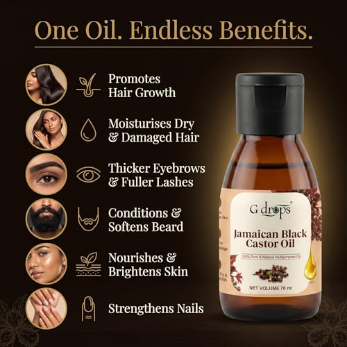 G Drops Jamaican Black Castor Oil – Cold Pressed, 100% Pure & Unrefined JBCO for Hair Growth, Thicker Eyebrows, Longer Eyelashes & Scalp Nourishment | For Men & Women | 70ml - Image 3