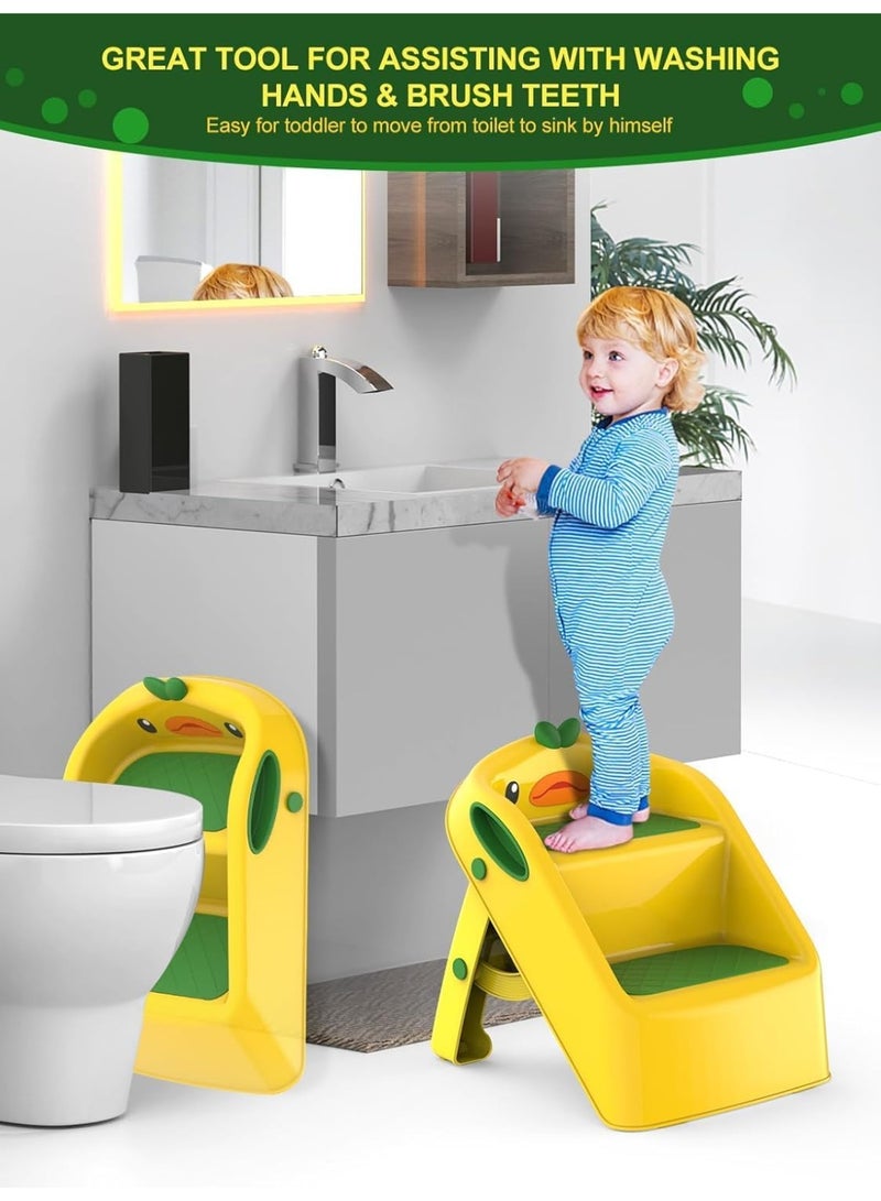 تراسل كرسي متدرج للأطفال الصغار لحوض استحمام الأطفال رمادي وأبيض | كرسي متدرج قابل للطي للأطفال من عمر 1-4 سنوات | مساعد مطبخ للأطفال بارتفاع مناسب مع مقابض - سهل الحركة، مقاوم للانزلاق - Image 4