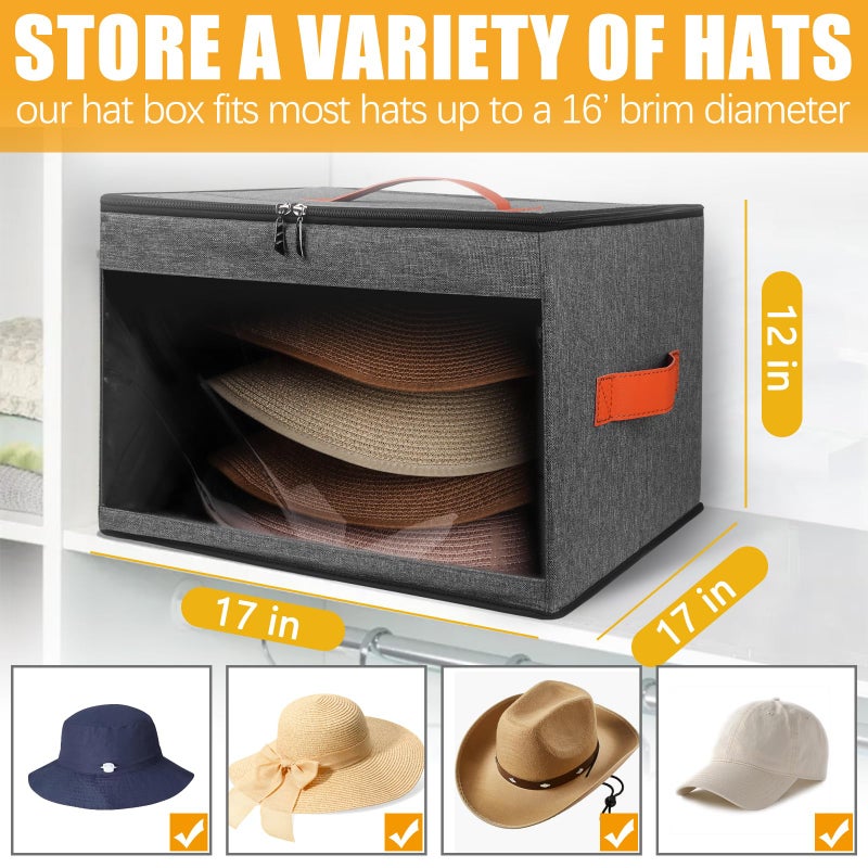 kushon Upgraded Hat Storage Box for Women & Men,Closet Hat Boxes Organizer Bag with Dustproof Lids,Cowboy Hat Box,Hat Carrier Case For Travel - Image 4