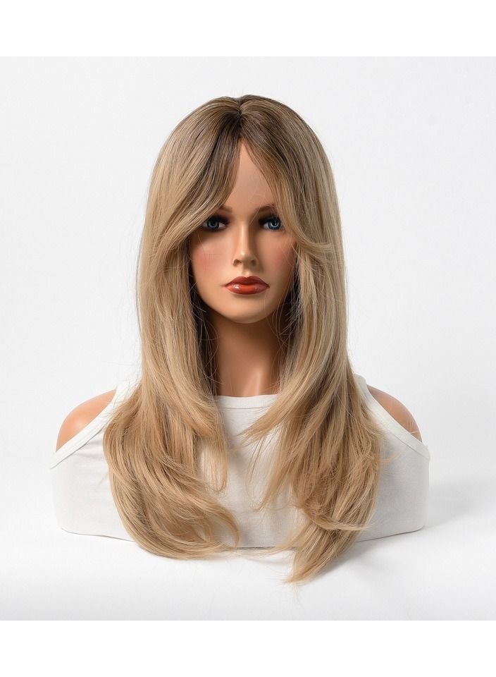 إستيل شعر مستعار كامل للباروكة الاصطناعية مقاومة للحرارة شعر مستعار طبيعي طويل مستقيم مع الانفجارات سيدة الألياف باروكة أنيقة شقراء داكنة - Image 1