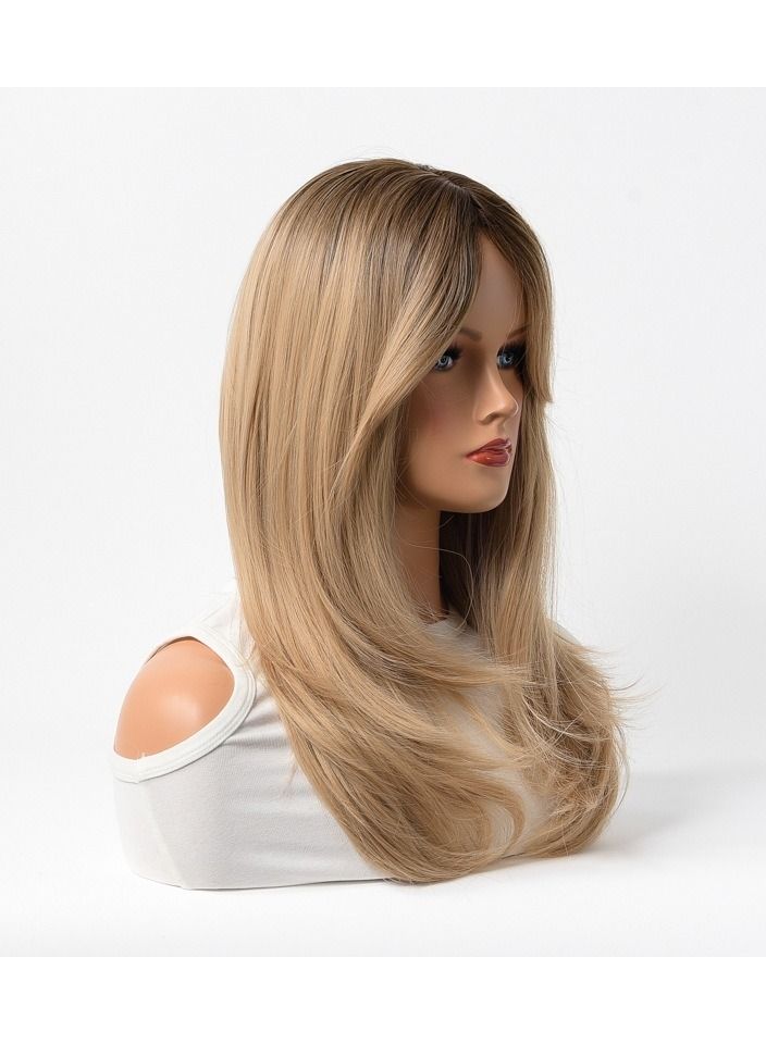 إستيل شعر مستعار كامل للباروكة الاصطناعية مقاومة للحرارة شعر مستعار طبيعي طويل مستقيم مع الانفجارات سيدة الألياف باروكة أنيقة شقراء داكنة - Image 3