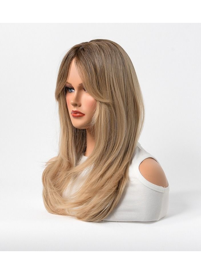 إستيل شعر مستعار كامل للباروكة الاصطناعية مقاومة للحرارة شعر مستعار طبيعي طويل مستقيم مع الانفجارات سيدة الألياف باروكة أنيقة شقراء داكنة - Image 2