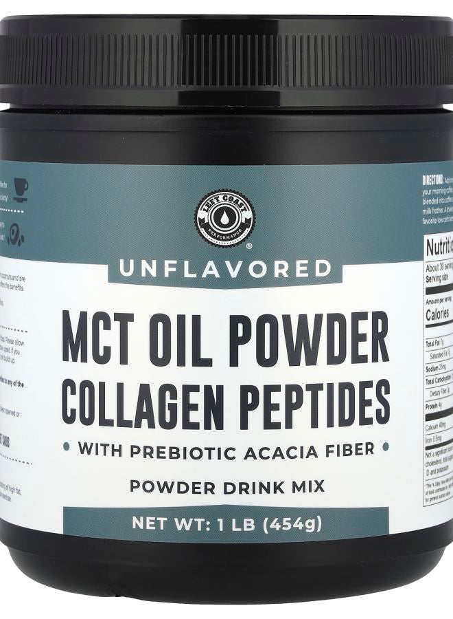 Left Coast Performance MCT Oil Powder Collagen Peptides with Prebiotic Acacia Fiber Unflavored 1 lb (454 g) - Image 1