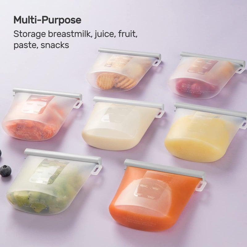 Nuliie 7 Pcs Silicone Breastmilk Storage Bags Reusable, 8oz/240ml Double Leak-Proof Breastmilk Freezer Bags, BPA Free Self-Standing Milk Bags for Breastfeeding, Baby Food Pouches - Image 2