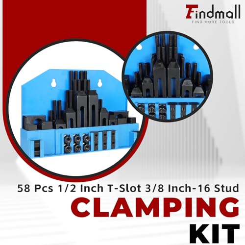 findmall 58 Pcs Pro-Series 1/2 Inch T-Slot 3/8 Inch-16 Stud Clamping Kit Fit for Bridgeport Mill - Image 3