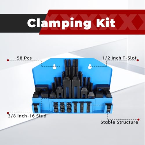 findmall 58 Pcs Pro-Series 1/2 Inch T-Slot 3/8 Inch-16 Stud Clamping Kit Fit for Bridgeport Mill - Image 4