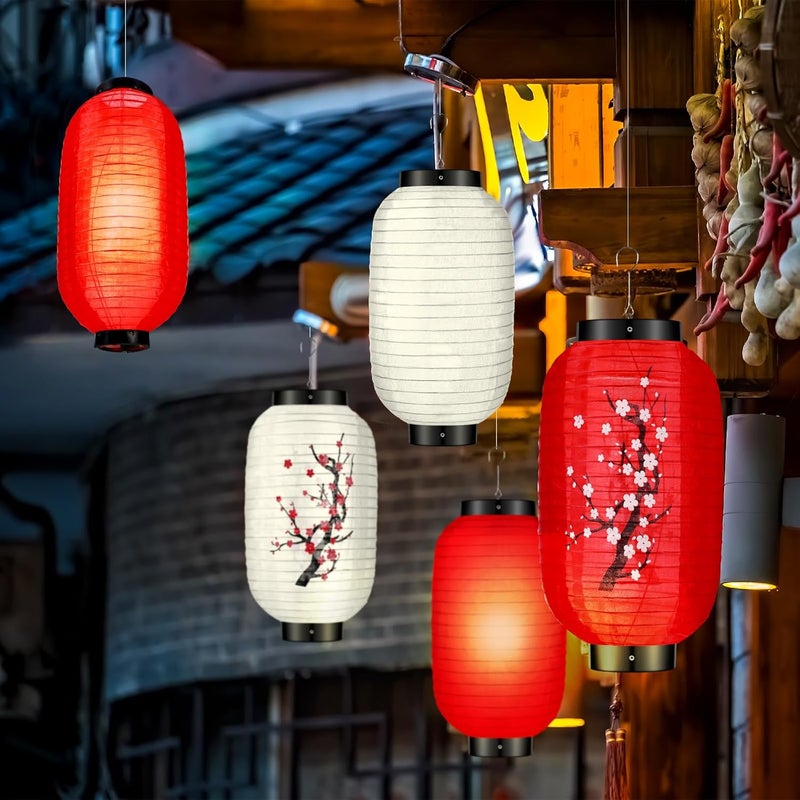 Riakrum 12 Pcs Traditional Japanese Style Hanging Lantern Plum Blossom Paper White Red Japanese Lantern Decorations for Birthday Restaurant Wedding Party Festival Decorations - Image 2