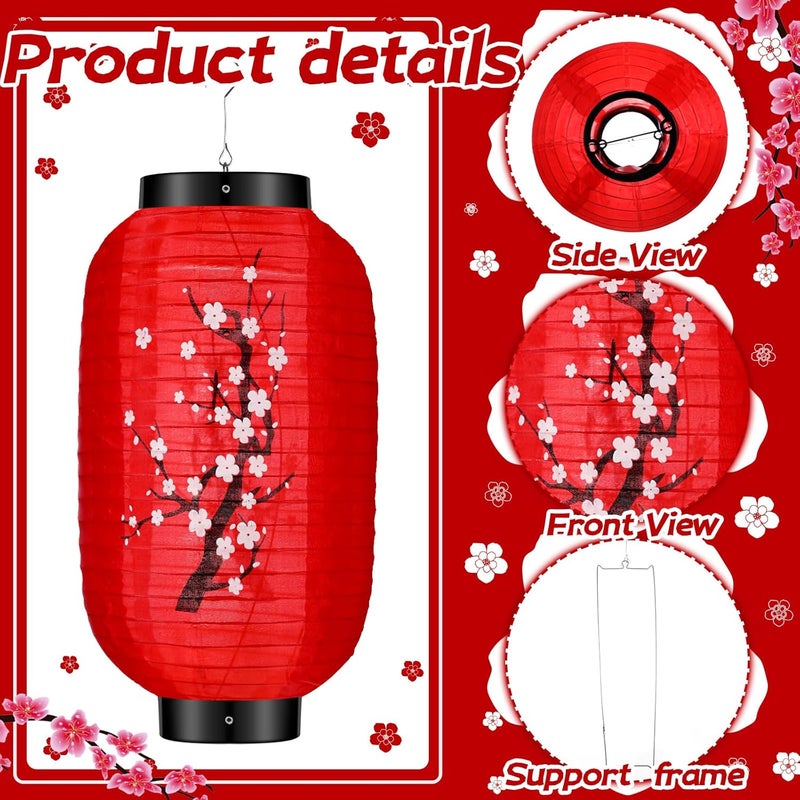 Riakrum 12 Pcs Traditional Japanese Style Hanging Lantern Plum Blossom Paper White Red Japanese Lantern Decorations for Birthday Restaurant Wedding Party Festival Decorations - Image 3