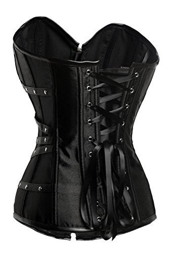 Charmian Women's Gothic Punk Satin Boned Zipper Overbust Corset Top with Buckles Black X-Large - Image 2