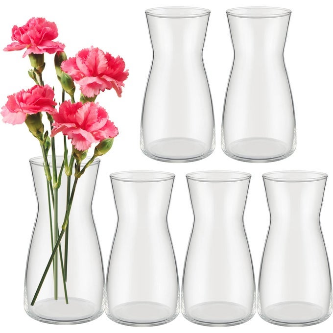 6 PCS 8 TALL CLEAR FLOWER VASE WIDE MOUTH CRYSTAL GLASS BOHO DECORATIVE FOR CENTERPIECES BULK TALL VASE FOR FLOWER BOUQUETS RUSTIC HOME DECOR WEDDING HOUSEWARMING GIFT CLEAR