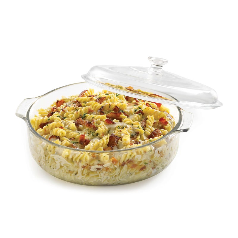 LIBBEY Libbey Bakers Basics Glass Casserole Dish Stackable Clear Versatile 3 Qt Casserole Dish Round Baking Dish with Cover for Food Prep and Baking