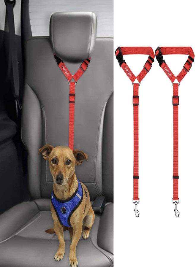 BWOGUE 2 Packs Dog Cat Safety Seat Belt Strap Car Headrest Restraint Adjustable Nylon Fabric Dog Restraints Vehicle Seatbelts Harness Red - Image 1