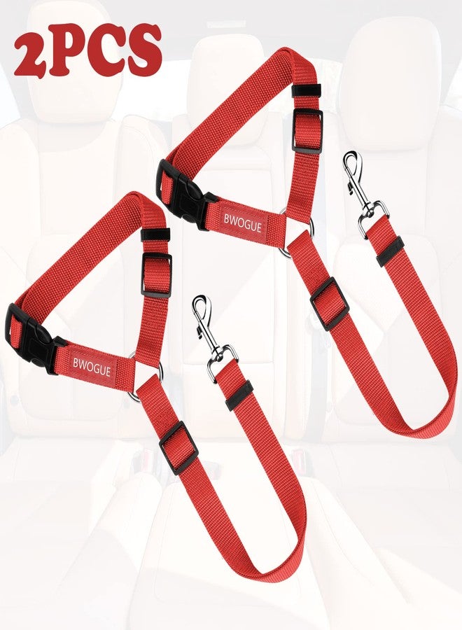 BWOGUE 2 Packs Dog Cat Safety Seat Belt Strap Car Headrest Restraint Adjustable Nylon Fabric Dog Restraints Vehicle Seatbelts Harness Red - Image 2
