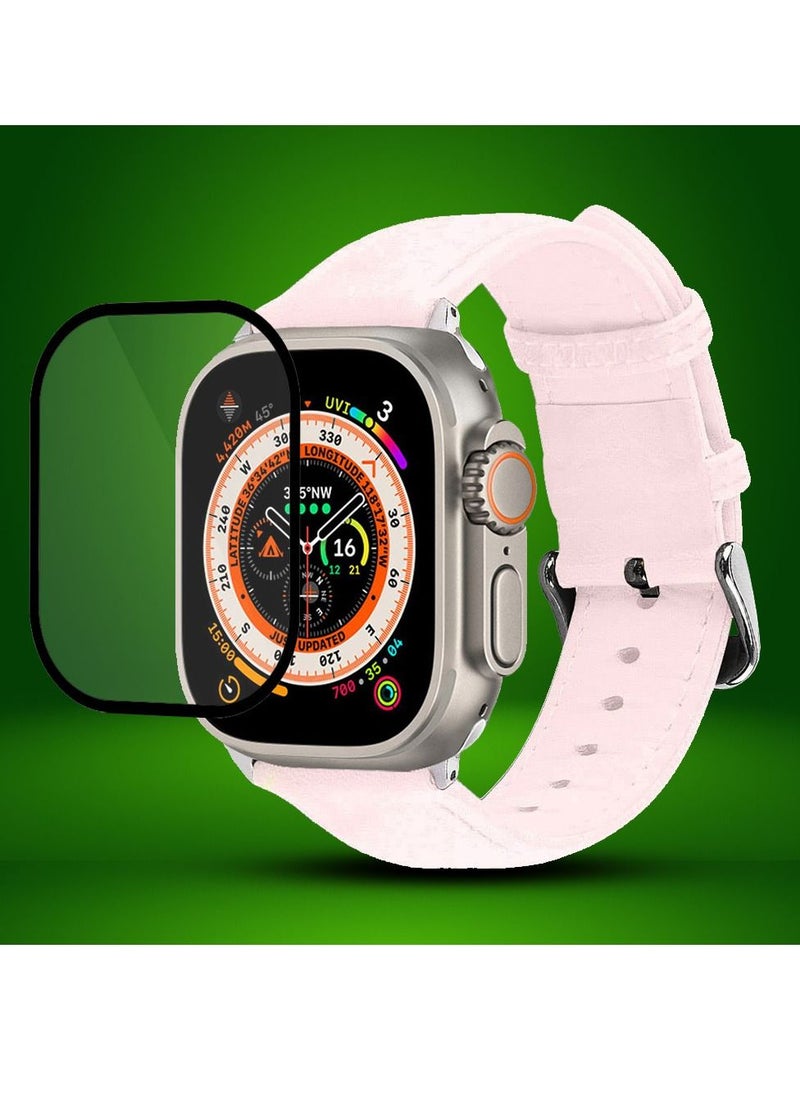 CATANES 2 Packs For Apple Watch Band 49mm Leather Band Buckle Strap Wristband and 3D Screen Protector Pink  - Image 2