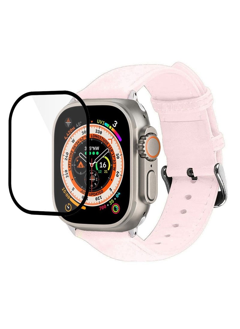 CATANES 2 Packs For Apple Watch Band 49mm Leather Band Buckle Strap Wristband and 3D Screen Protector Pink  - Image 3