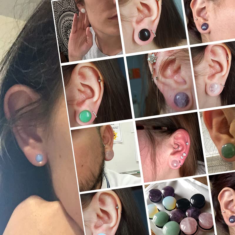 PunkTracker 6Pairs 4g-11/16â€ Multiple Stone Single Flared Ear Plugs with Silicone O-Ring Expander Gauges - Image 2