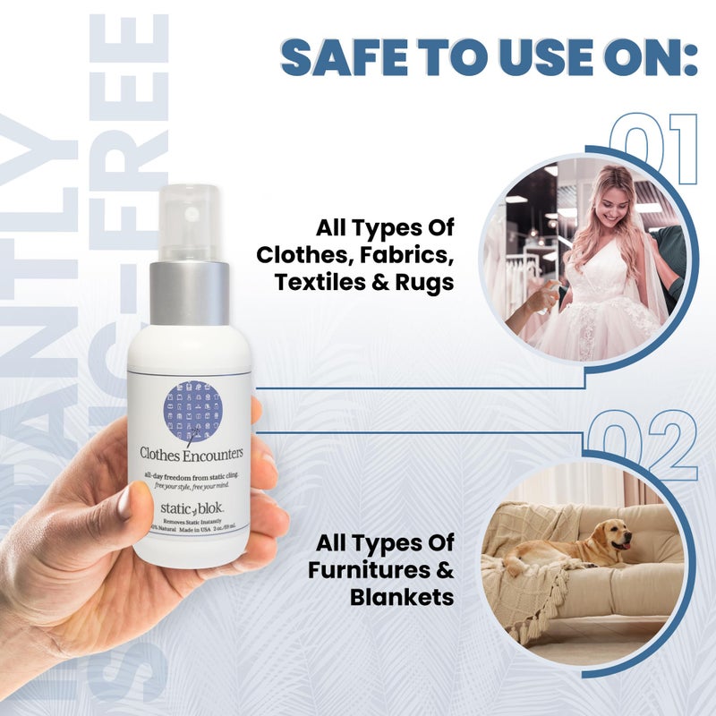 Static Blok Anti-Static Spray for Clothes - Instantly Eliminate Static Cling, Flyaways, and Shocks from Clothes, Fabrics, Linens, Blankets & Rugs- All-Natural Formula - Lasts All Day- 2oz Travel Size - Image 5