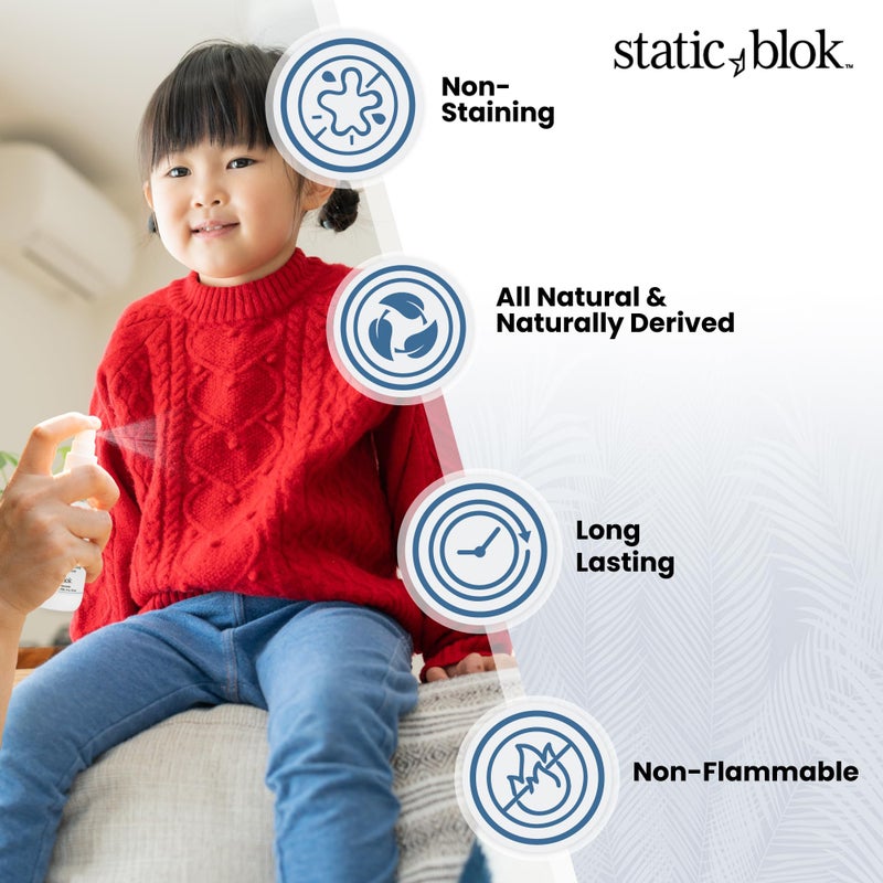 Static Blok Anti-Static Spray for Clothes - Instantly Eliminate Static Cling, Flyaways, and Shocks from Clothes, Fabrics, Linens, Blankets & Rugs- All-Natural Formula - Lasts All Day- 2oz Travel Size - Image 4