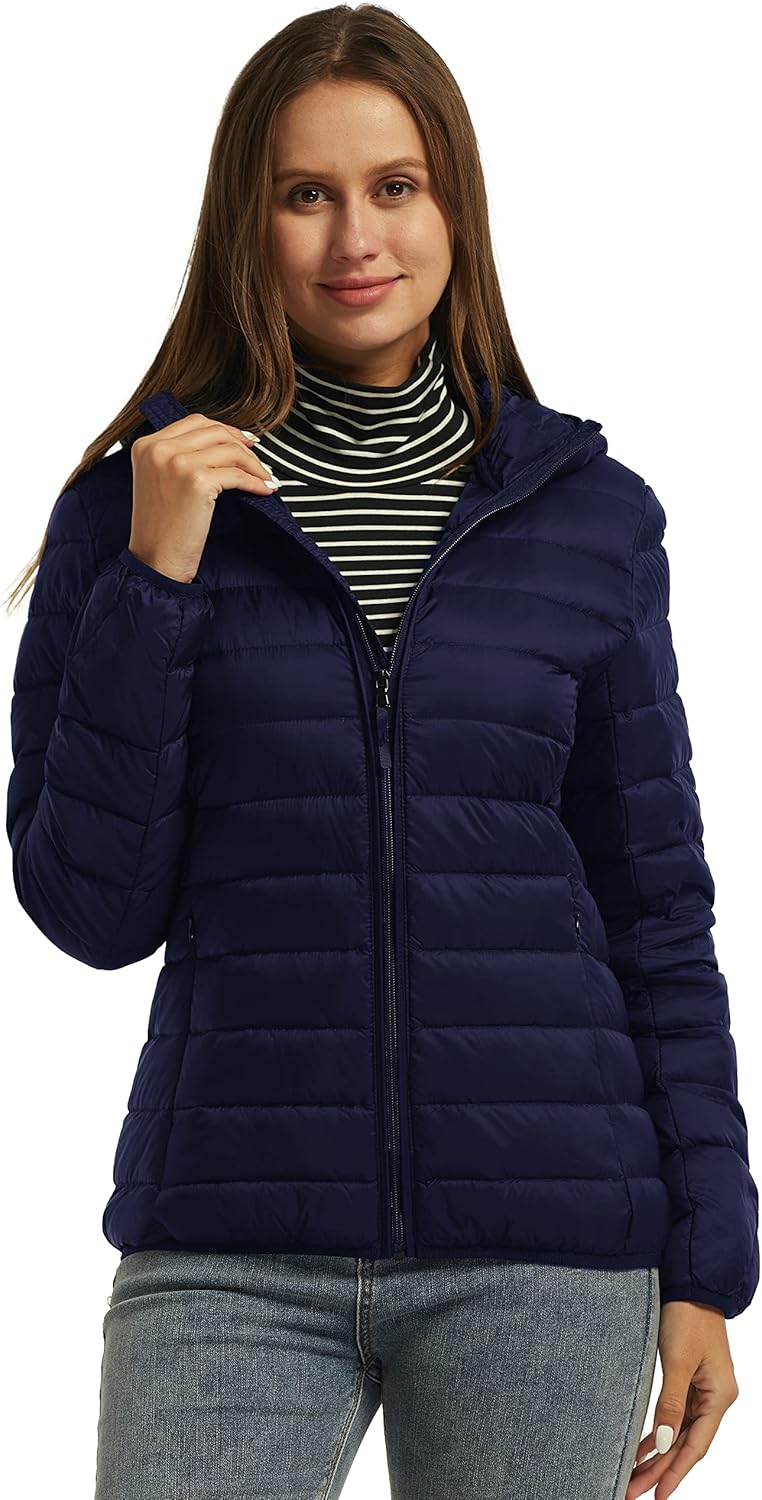 Wantdo Women's Hooded Packable Ultra Light Weight Down Coat - Navy - Image 2