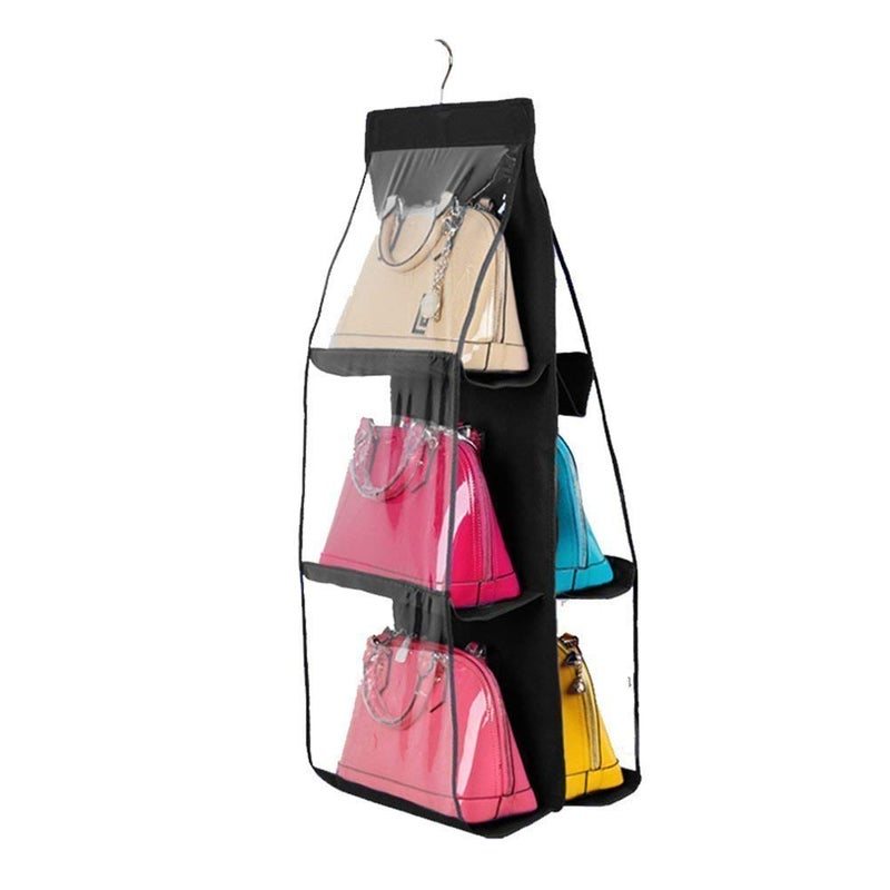 KIRFIZ KIRFIZ 6 Pocket Foldable Hanging Purse Handbag Organizer for Storage ladies women Large Clear hand bag storage organizerTransparent Purse Bag Collection Storage Holder Wardrobe - Image 1