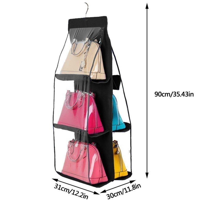 KIRFIZ KIRFIZ 6 Pocket Foldable Hanging Purse Handbag Organizer for Storage ladies women Large Clear hand bag storage organizerTransparent Purse Bag Collection Storage Holder Wardrobe - Image 2