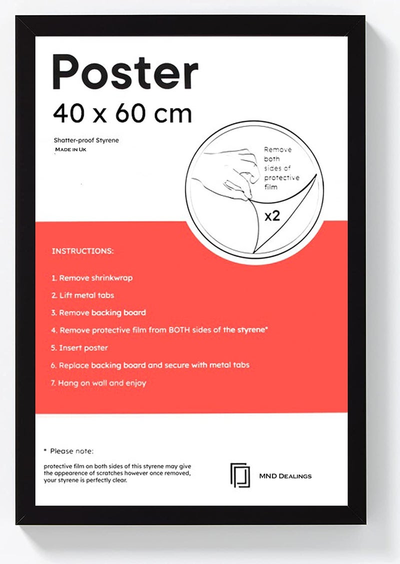MND Dealings إطارات ملصقات حديثة كبيرة 40x 60 سم من خشب إيتون مثالية لمعرض الجدران في غرفة المعيشة للتعليق على الجدار مع أوراق بلكسي زجاجية مقاومة للكسر باللون الأسود