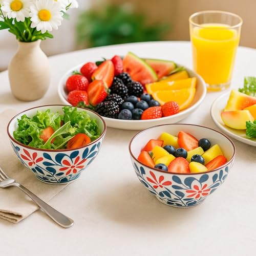 KitchEase Japanese Ceramic Bowls Set of 2 – 300ml Each | Ramen, Soup & Dessert Bowls with Floral Design – Microwave & Dishwasher Safe - Image 2