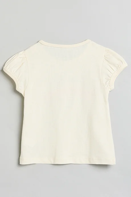 أر أند بي Printed Top with Crew Neck and Puff Sleeves