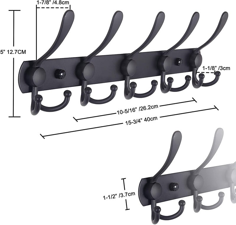 Rasdion 15 Pin Bathroom Cloth Hooks Hanger, Wall Bedroom Bathroom Robe Hooks Rail for Hanging Keys,Clothes,Towel Steel Hook, Hook Rail (Pack of 1, Black) - Image 2