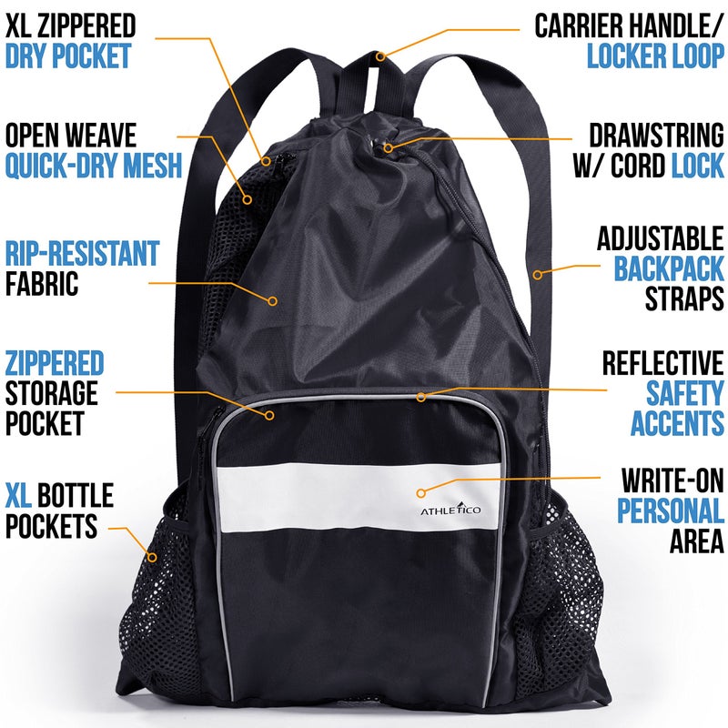 Athletico Mesh Swim Bag - Mesh Pool Bag With Wet & Dry Compartments for Swimming, the Beach, Camping and More (Black) - Image 3