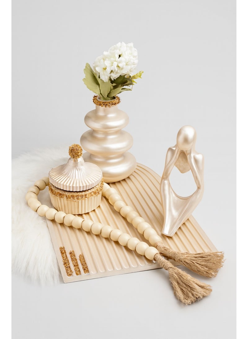 طقم ديكور منزلي من الماربيل شامبين يدوي - كوستر قوس قزح 31×22 - مزهرية دونات 14 سم - شمعة عطرية قهوة وفانيليا في بونبونيره كونكريت 65غ - تمثال المفكر 12.5 سم - سبحة 33 - ورود صناعية - هدية فاخرة للطاولة والاستقبال - Image 2