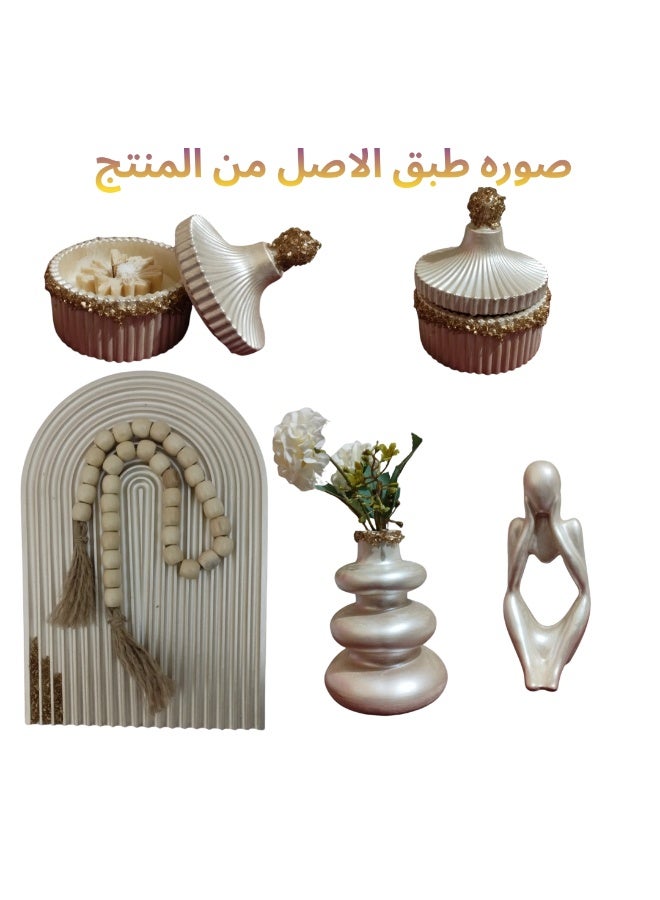 طقم ديكور منزلي من الماربيل شامبين يدوي - كوستر قوس قزح 31×22 - مزهرية دونات 14 سم - شمعة عطرية قهوة وفانيليا في بونبونيره كونكريت 65غ - تمثال المفكر 12.5 سم - سبحة 33 - ورود صناعية - هدية فاخرة للطاولة والاستقبال - Image 4