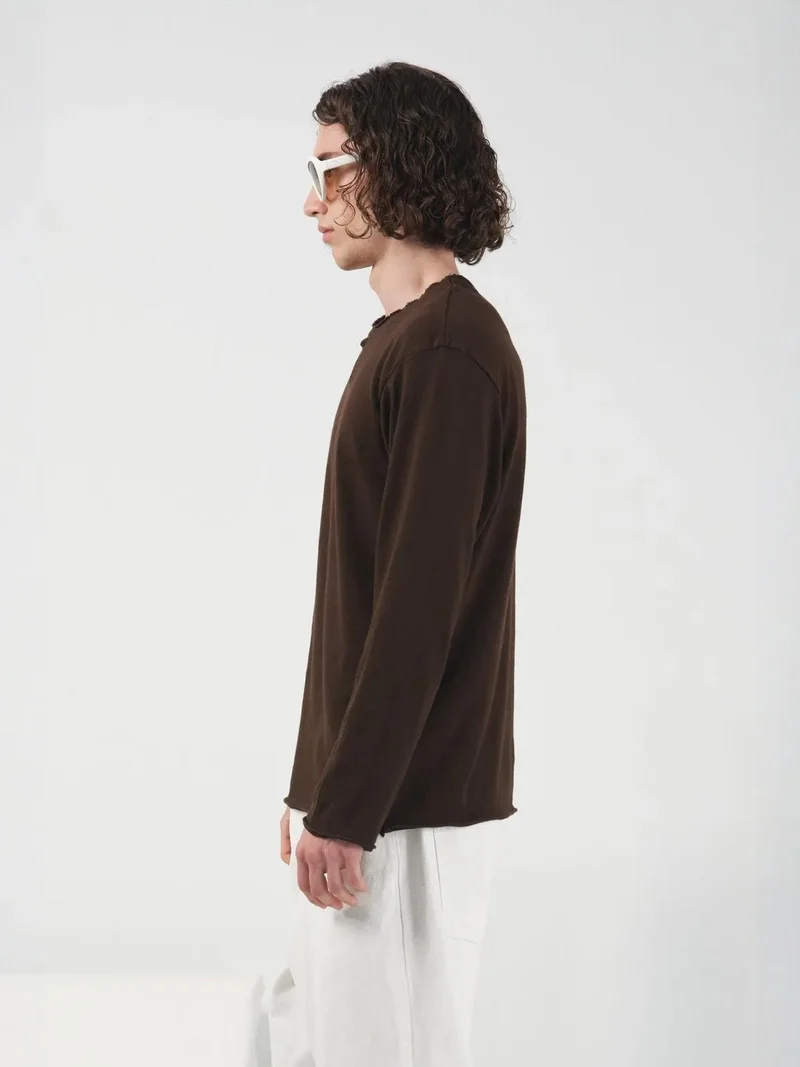 Giesto Coffee Brown GIESTO Men's Cotton Crew Neck Long Sleeve T-Shirt for Men | Best Price UAE