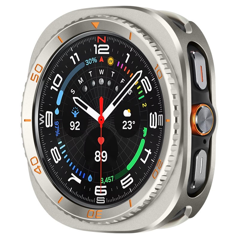 Amizee 3 in 1 Metal Case for Samsung Galaxy Watch Ultra/Ultra 2(2025) 47mm with Screen Protector, Rugged Bumper Scratch Resistant Protection Cover for Galaxy Watch 7/8 Ultra, Numeric-Titanium/Orange - Image 1